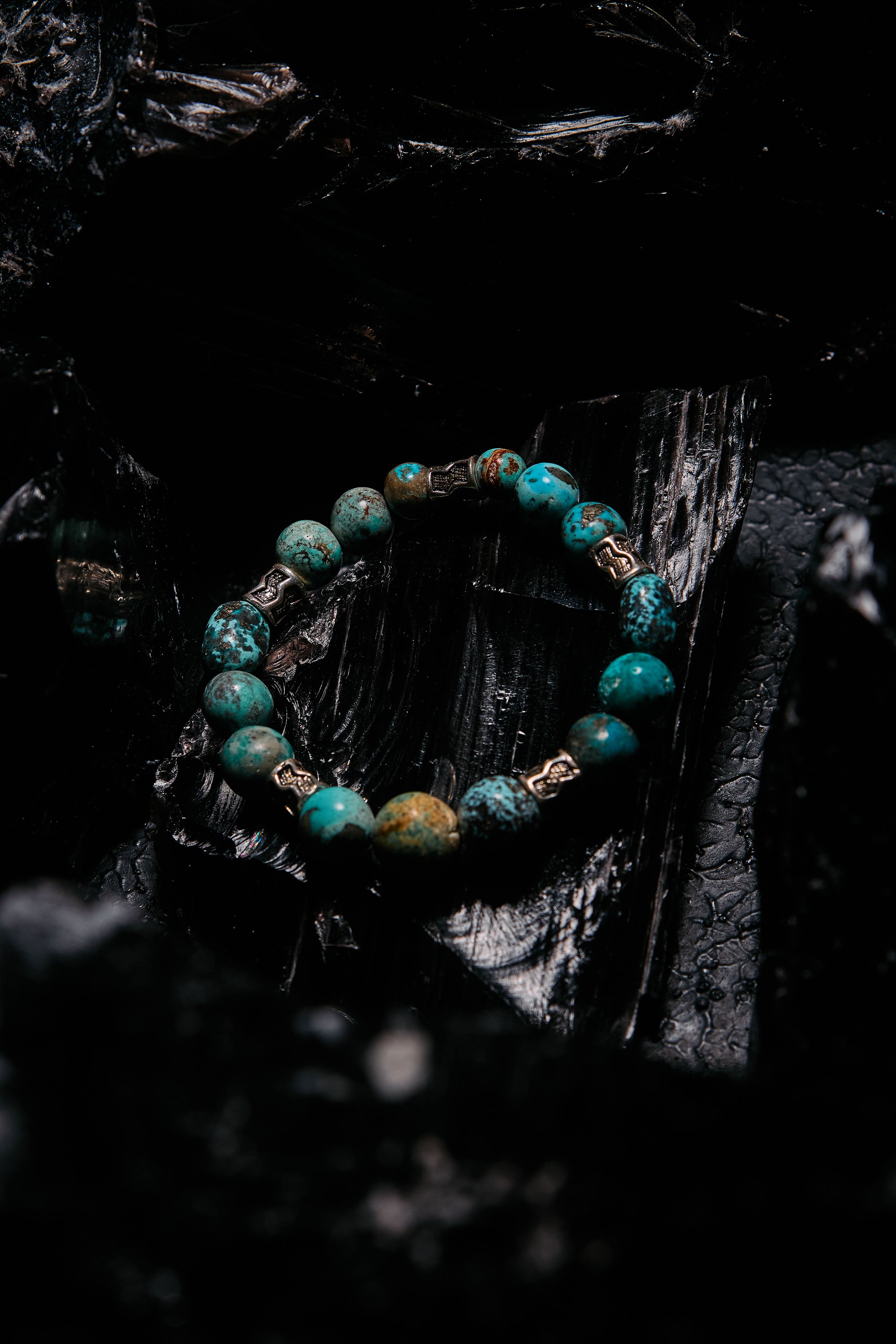 Turquoise beaded bracelet with sterling silver spacers 