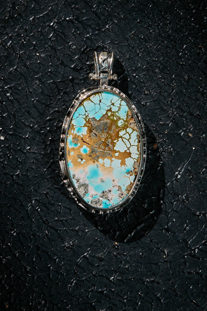 Rare Persian Turquoise stone pendant set in 925 silver