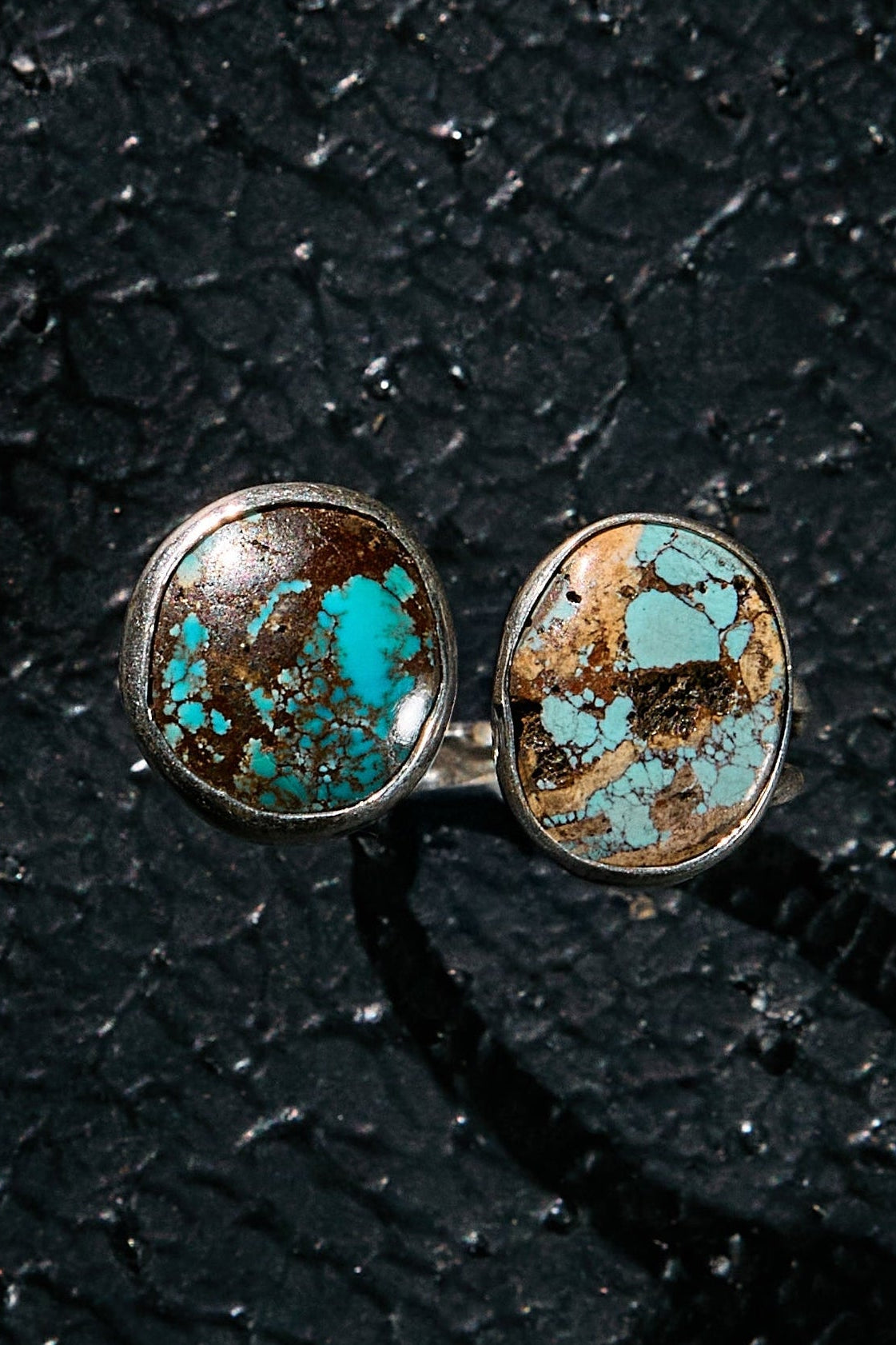 Double turquoise stone ring on 925 silver