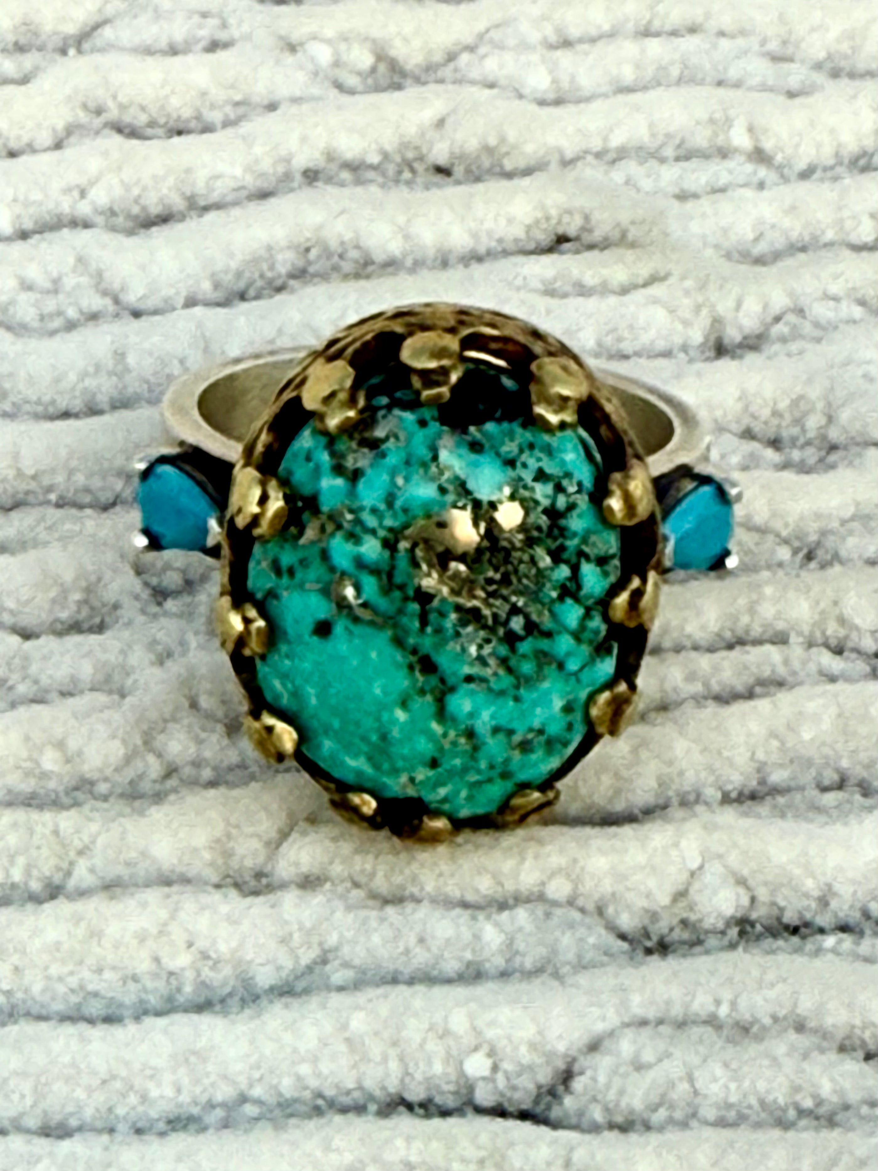 Rare natural turuoise handcrafted with natural silver pyrite matrix in 925 silver