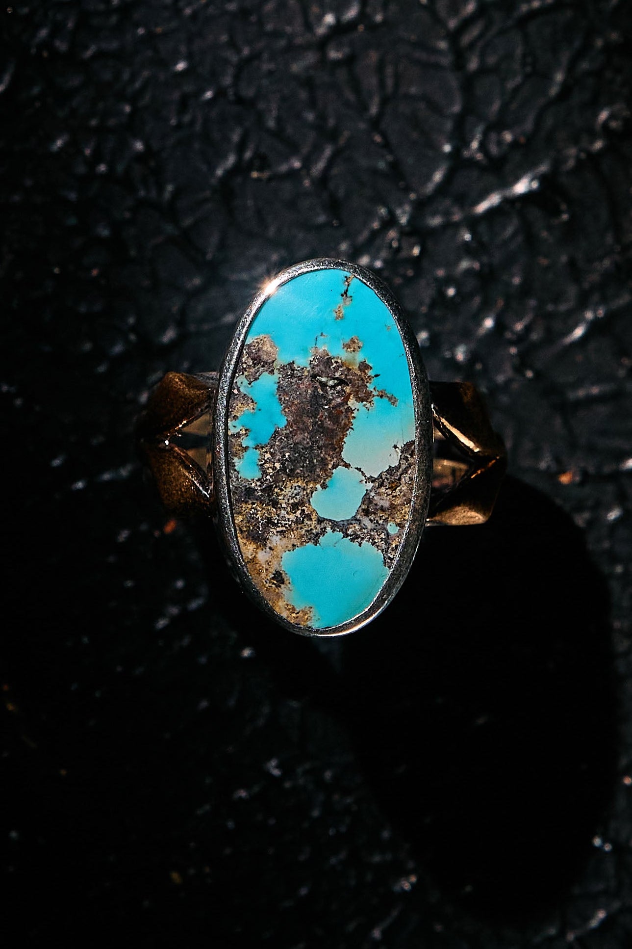 Turquoise ring with gold plated sterling silver band 