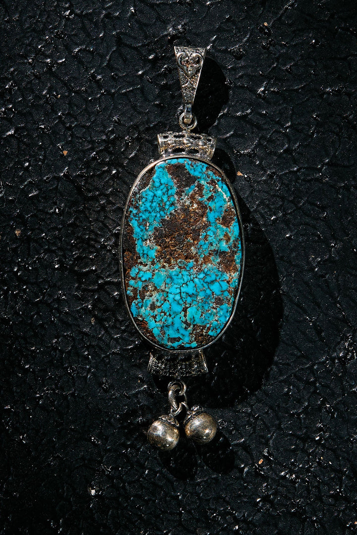 Rare webbed turquoise matrix pendant in 925 silver