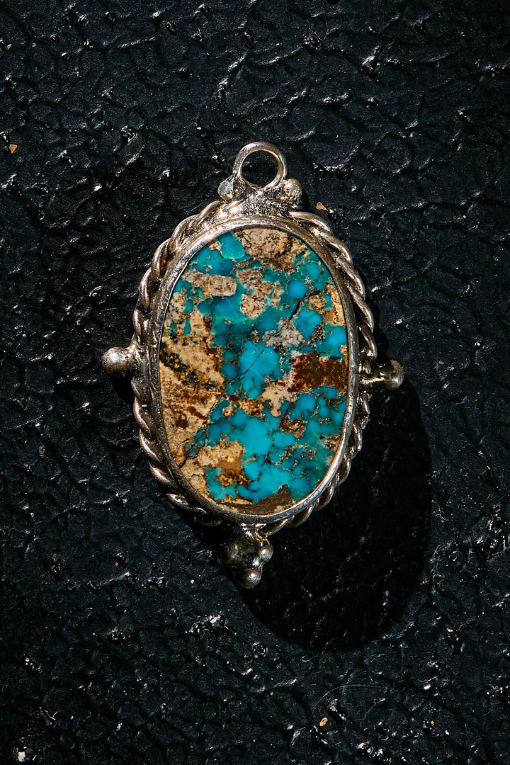 Rare Persian turquoise stone pendant handcrafted in 925 silver