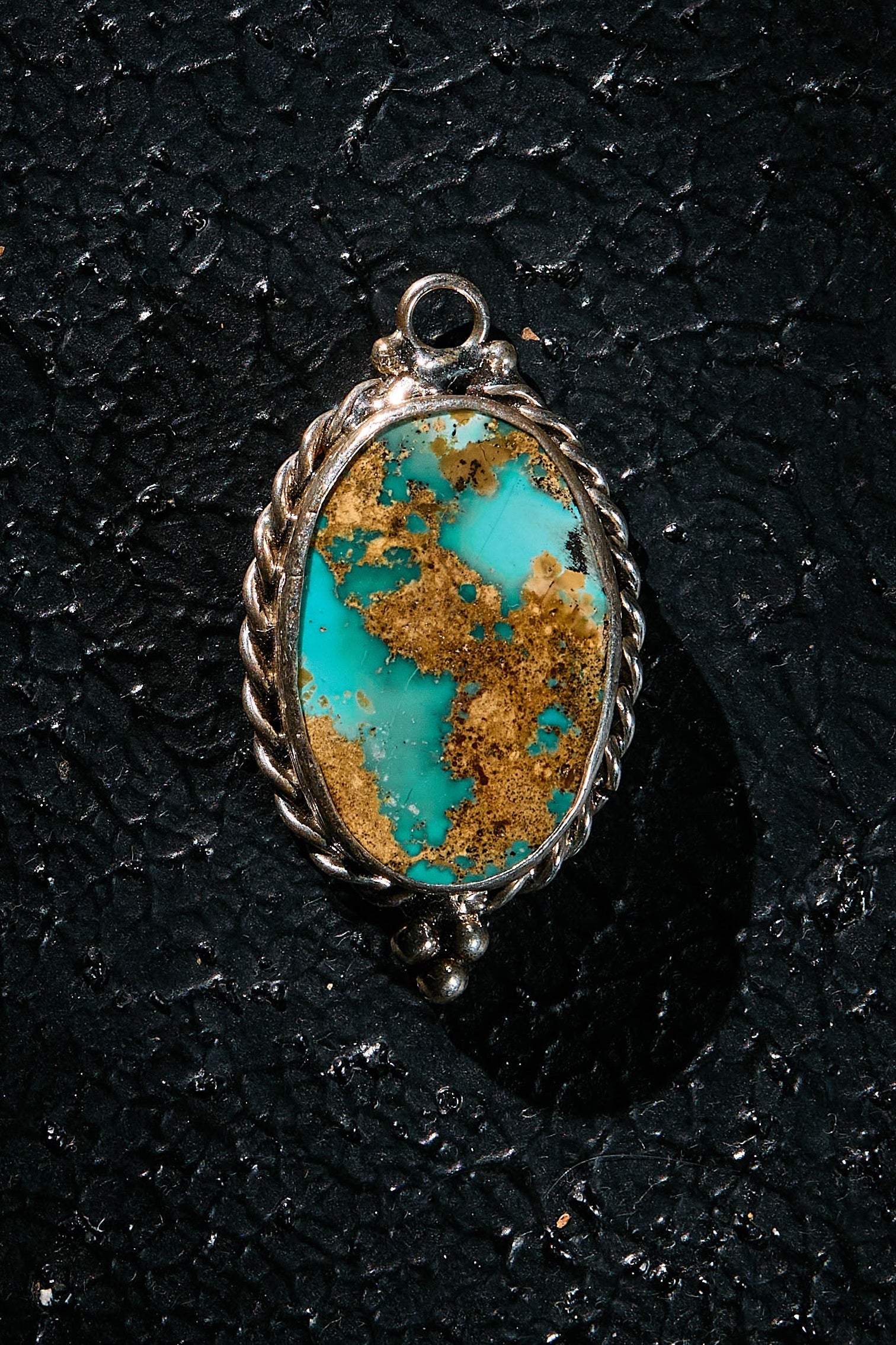 Rare turquoise stone with rocking horse spirit in matrix handcrafted in 925 