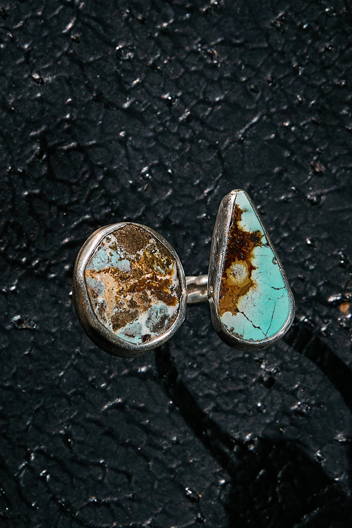 Double turquoise stone ring on 925 silver