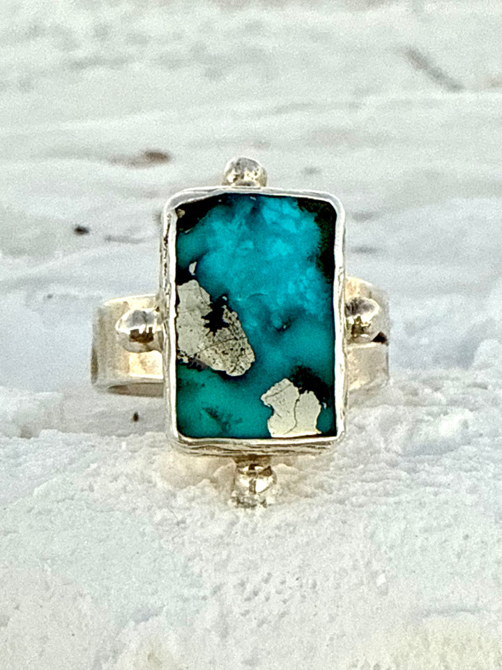 Rare natural turuoise with rare silver matrix handcrafted in 925 silver