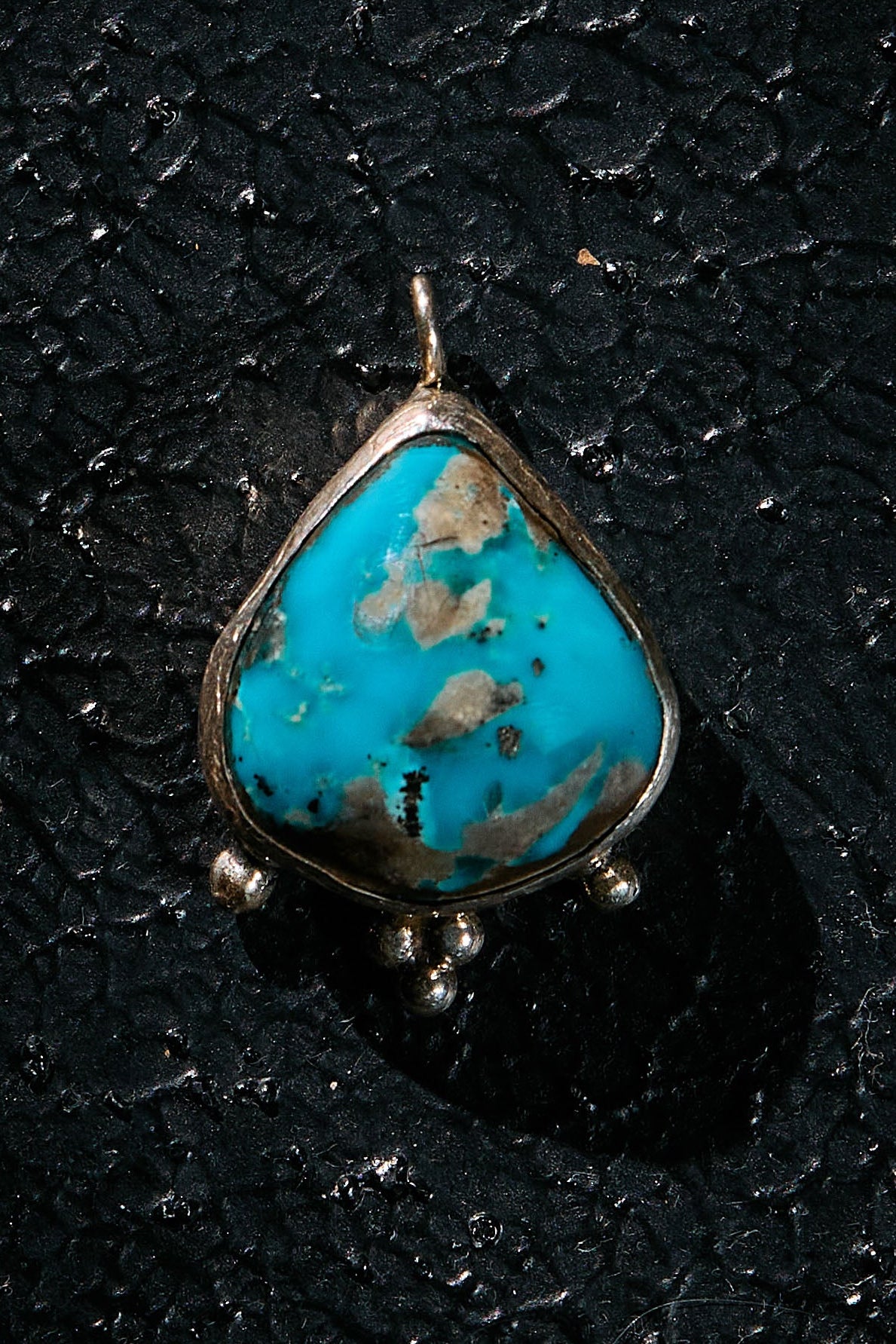 Rare turquoise Persian stone pendant handcrafted in 925, with a fairy in the matrix
