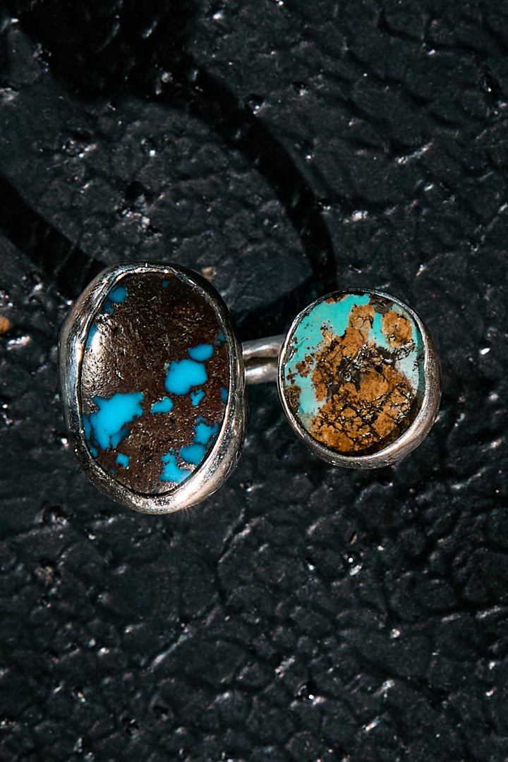 double turquoise ring on 925 silver adjustable 