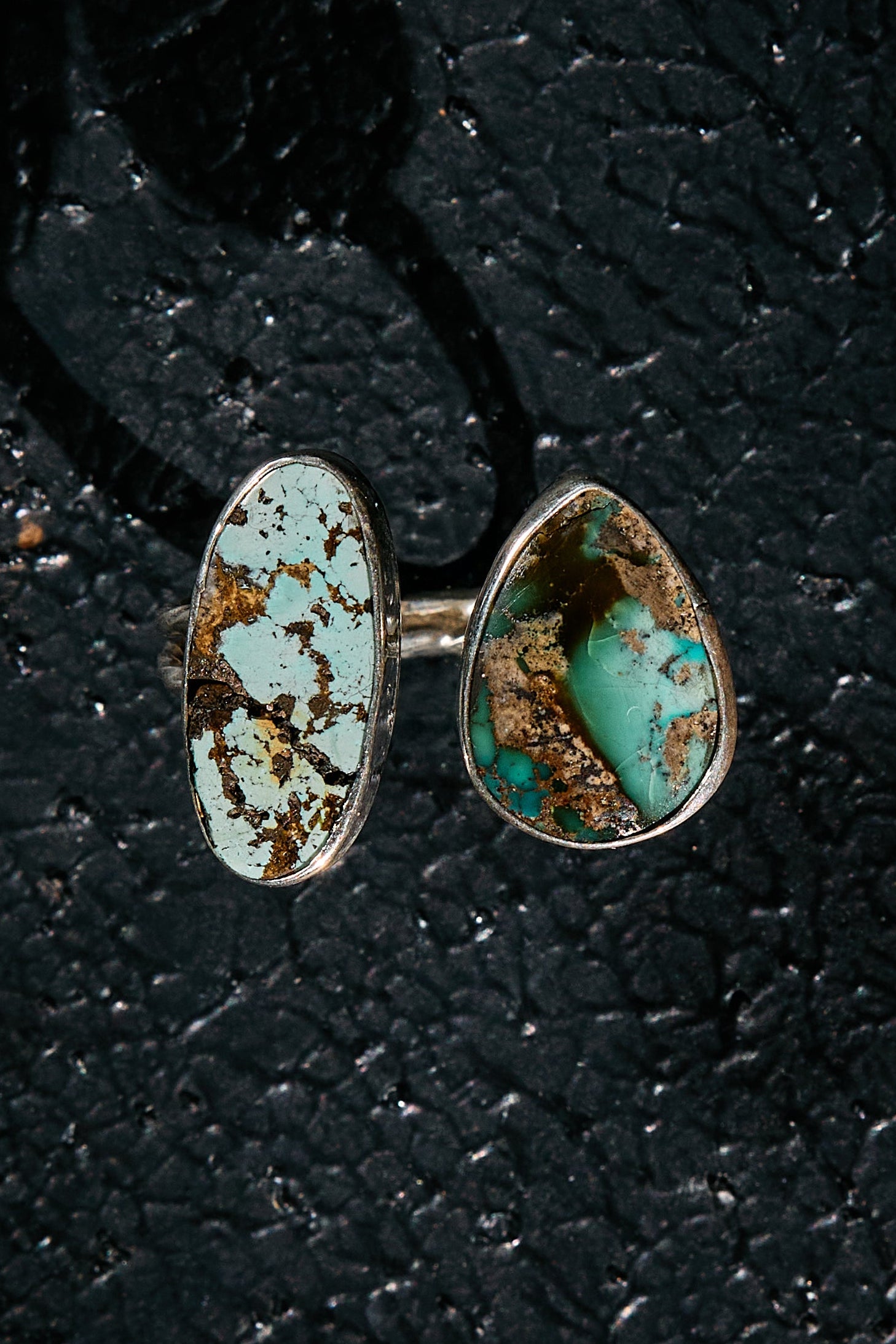 double turquoise ring on sterling silver 