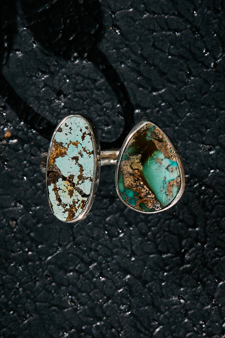 double turquoise ring on sterling silver 
